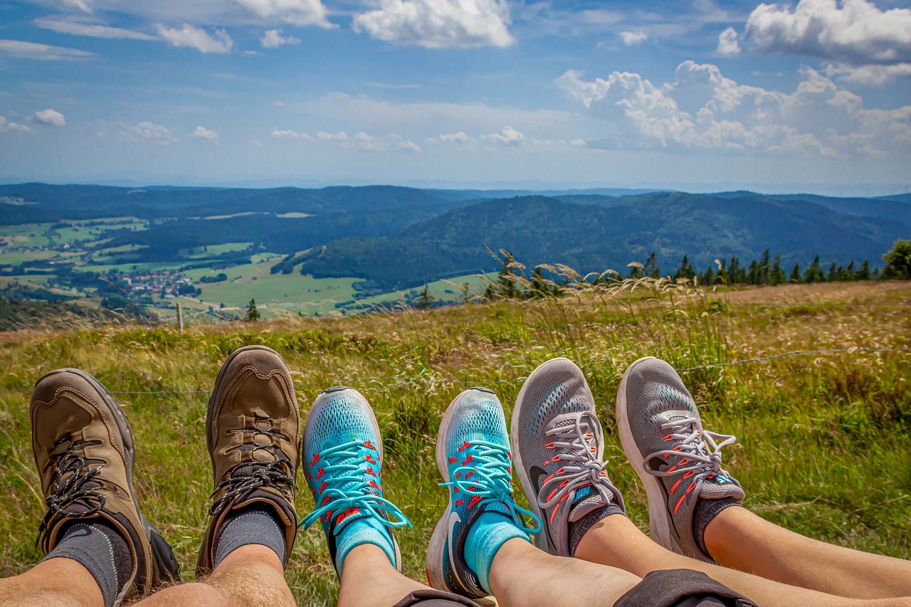 Walkers shoes on a hillside