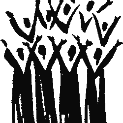 Drawing of choir with their hands in the air